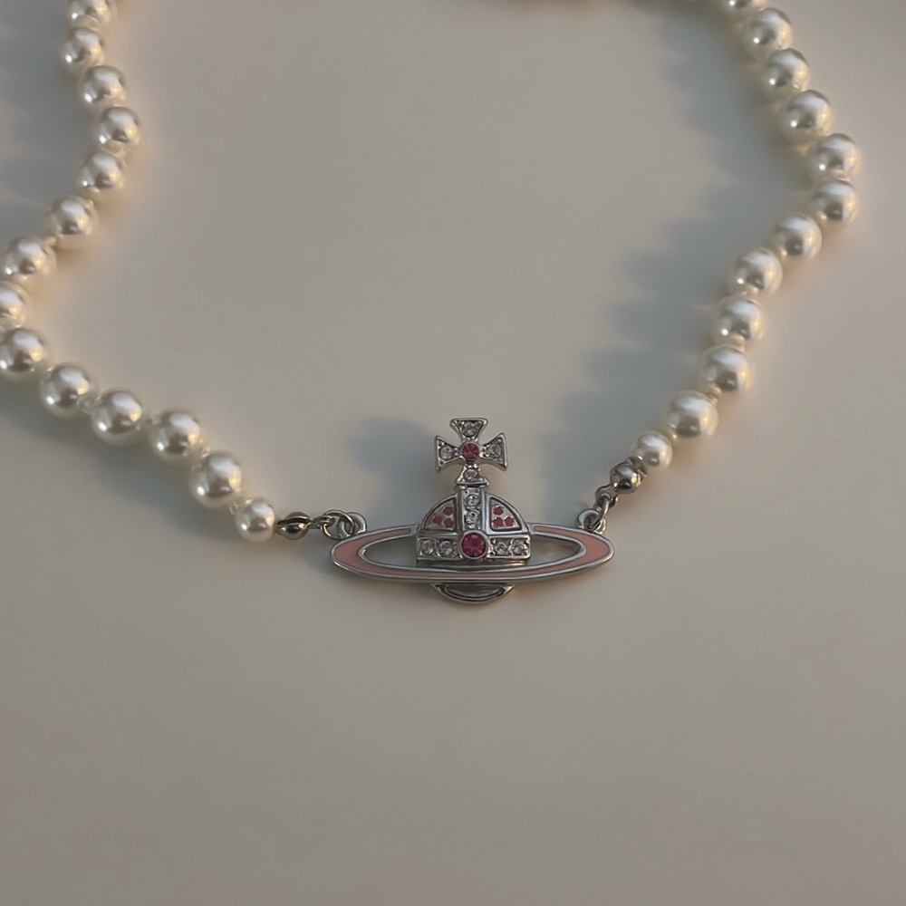 pink vivienne westwood saturn necklace